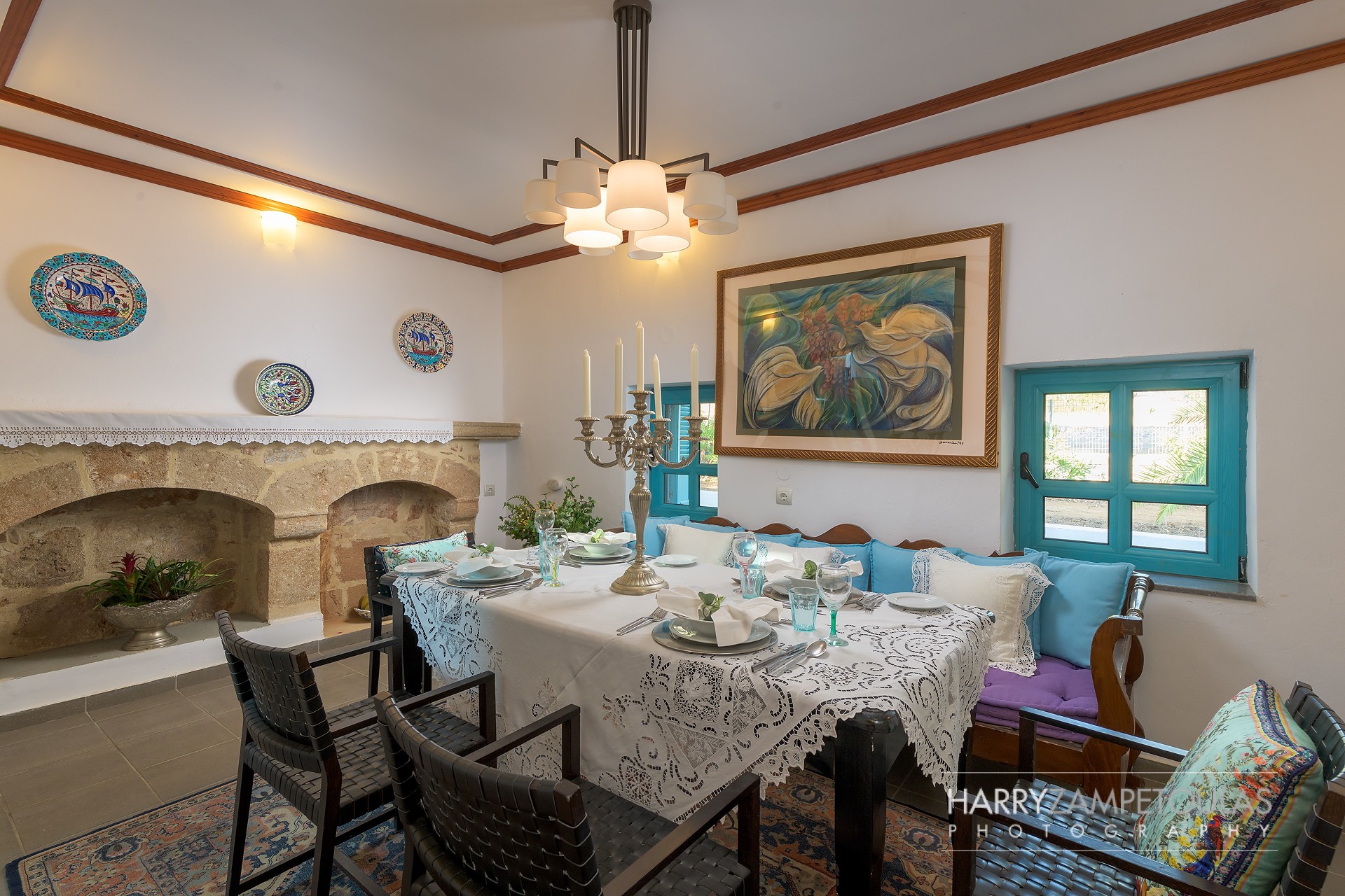 Dinner-Table Mary's House, Pefkos - Harry Zampetoulas Villa Photography 