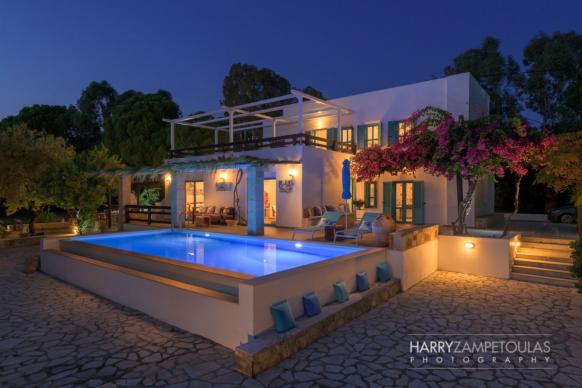 Exterior-Night-1 Mary's House, Pefkos - Harry Zampetoulas Villa Photography 