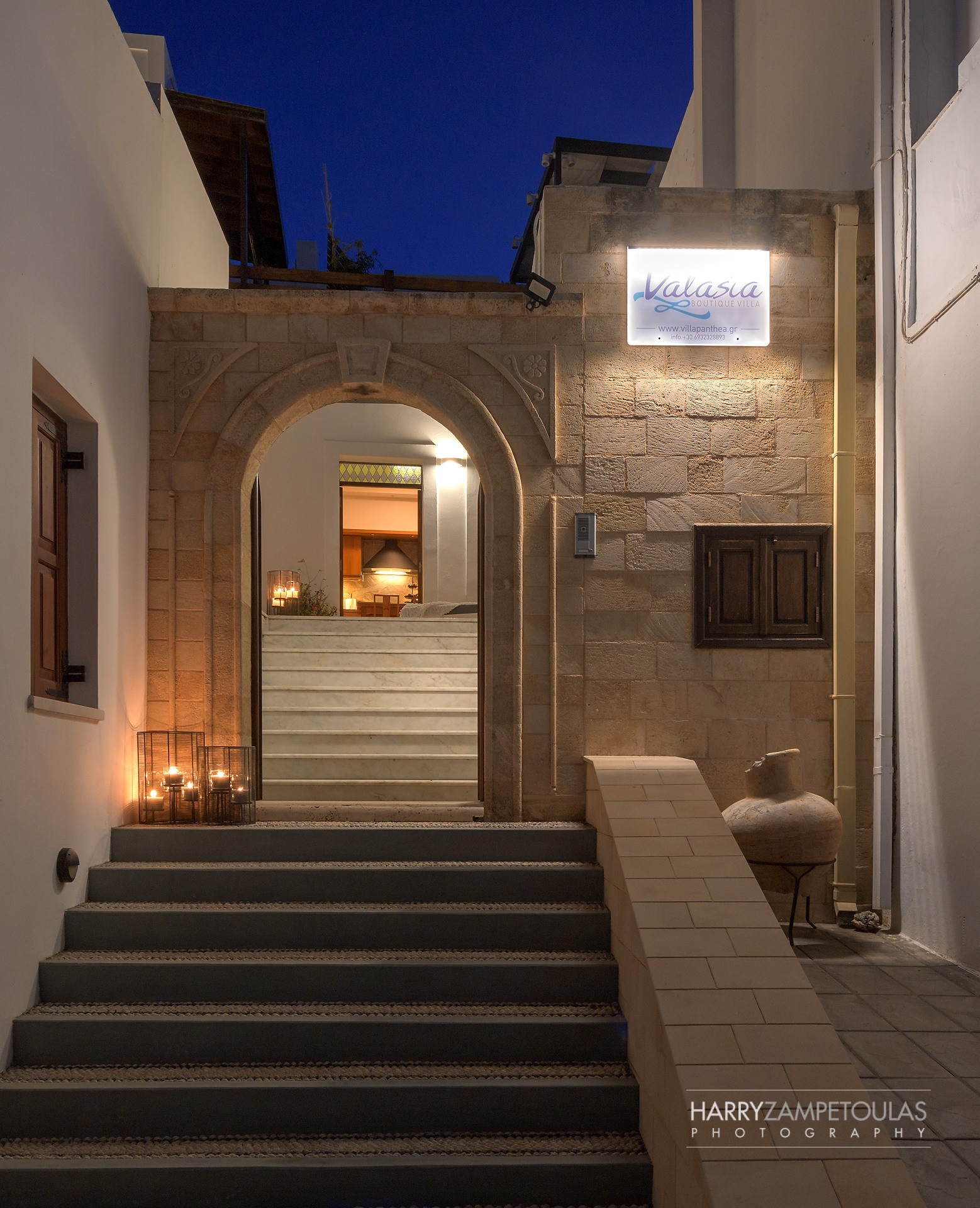 Exterior-Night-1a Panthea Valasia Boutique Villa -Lindos - Harry Zampetoulas Villa Photography 