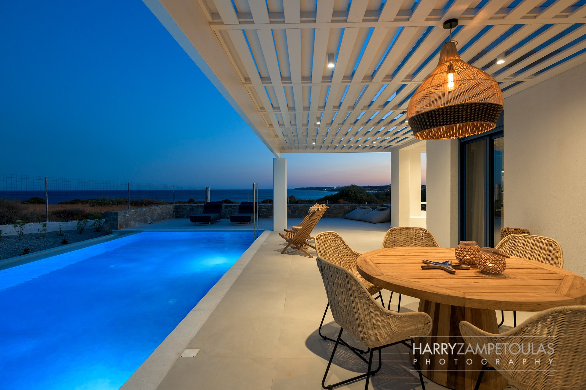 Pool-Area-Night-2 Sirius Villa, Gennadi, Rhodes - Harry Zampetoulas Villa Photography 