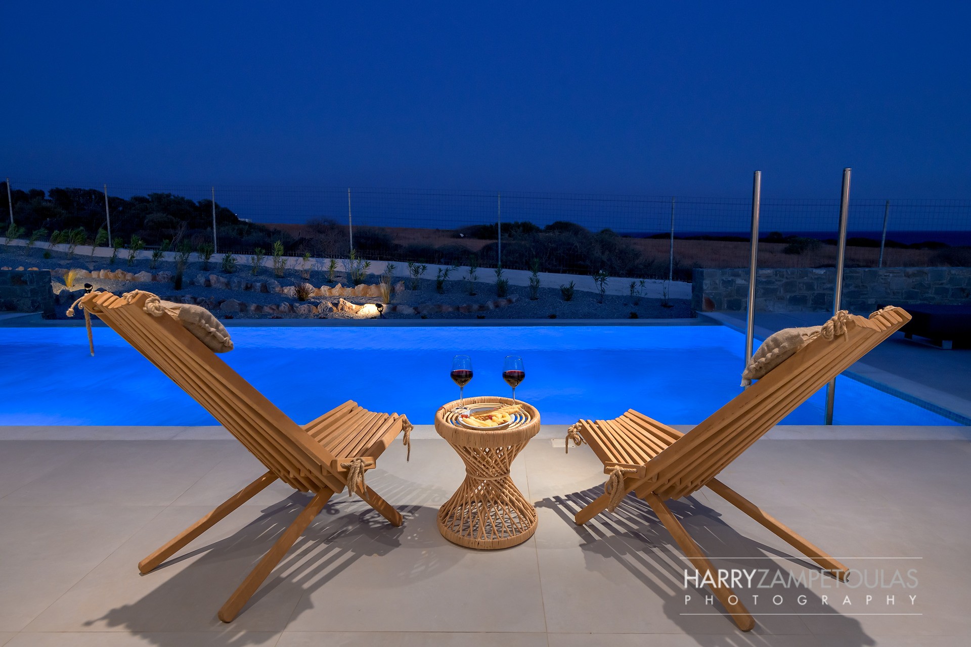 Pool-Area-Night-3 Sirius Villa, Gennadi, Rhodes - Harry Zampetoulas Villa Photography 