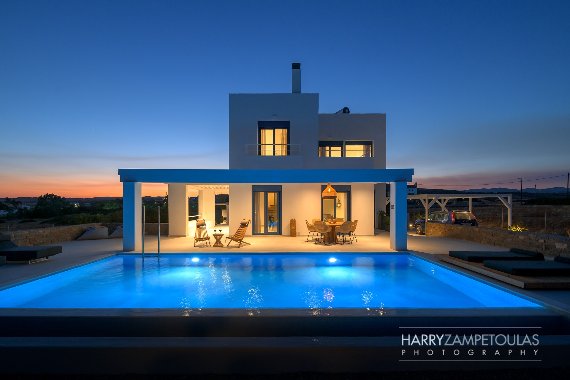 Pool-Area-Night-6 Sirius Villa, Gennadi, Rhodes - Harry Zampetoulas Villa Photography 