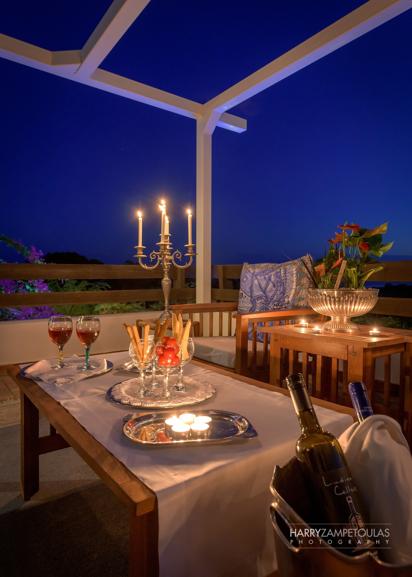 Veranda-4-Night-1a Mary's House, Pefkos - Harry Zampetoulas Villa Photography 