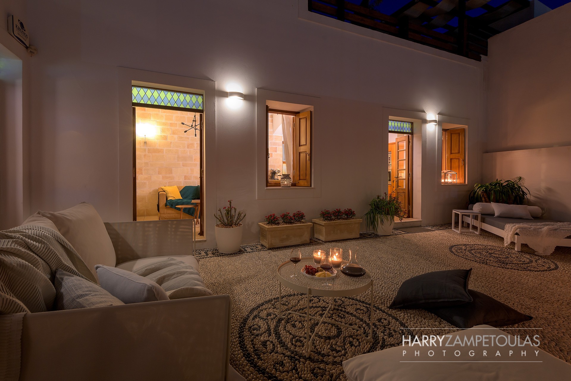 Yard-Night-5 Panthea Valasia Boutique Villa -Lindos - Harry Zampetoulas Villa Photography 